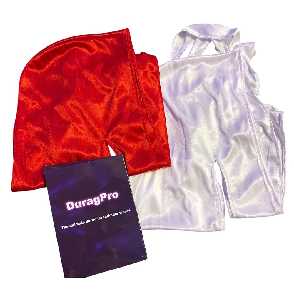 NEW DuragPro 2 Pack Silky Satin Durags Red and White for 360 Waves Men Headwrap